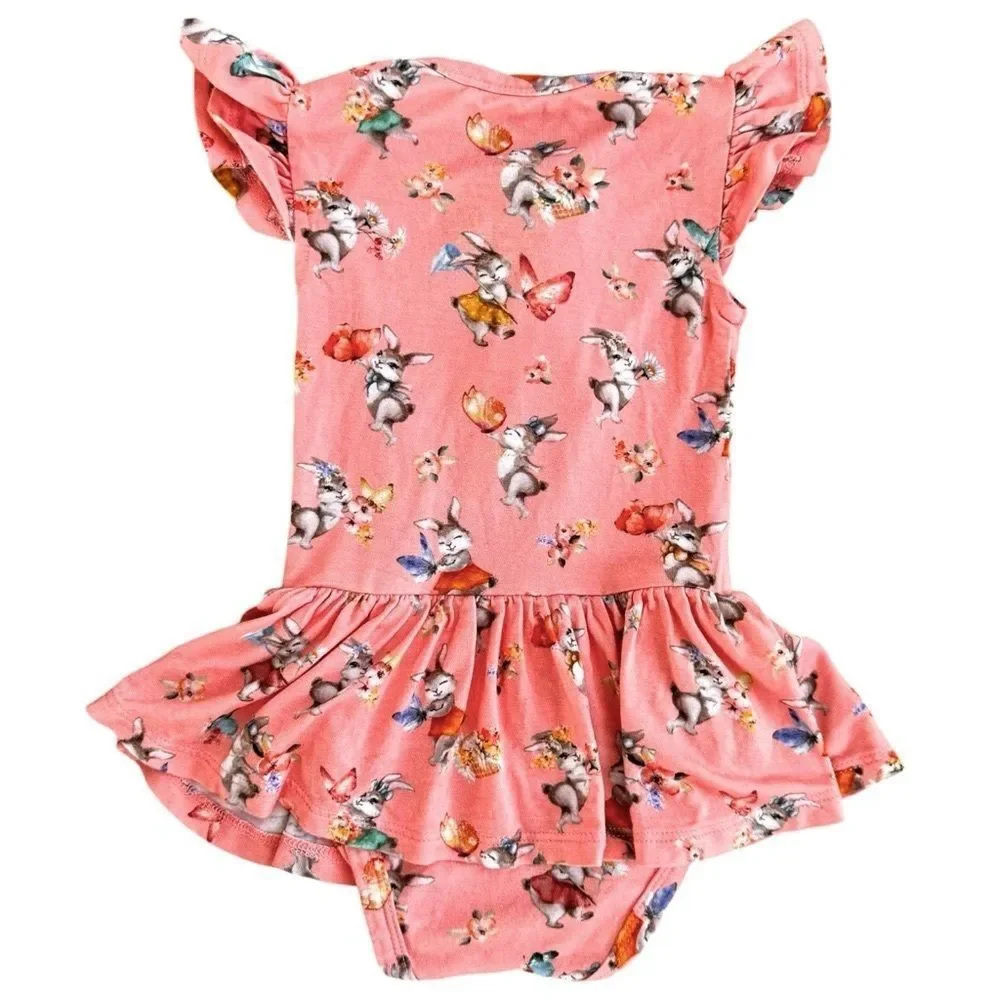 Posh Peanut Baby Girls Kids Bamboo Pink Bunny Print Onesie Bodysuit. 3-6 Months.